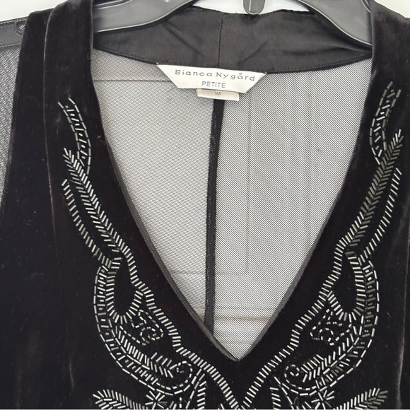 Beaded Black Mesh Long Sleeve Top Size 10 - Picture 5 of 9